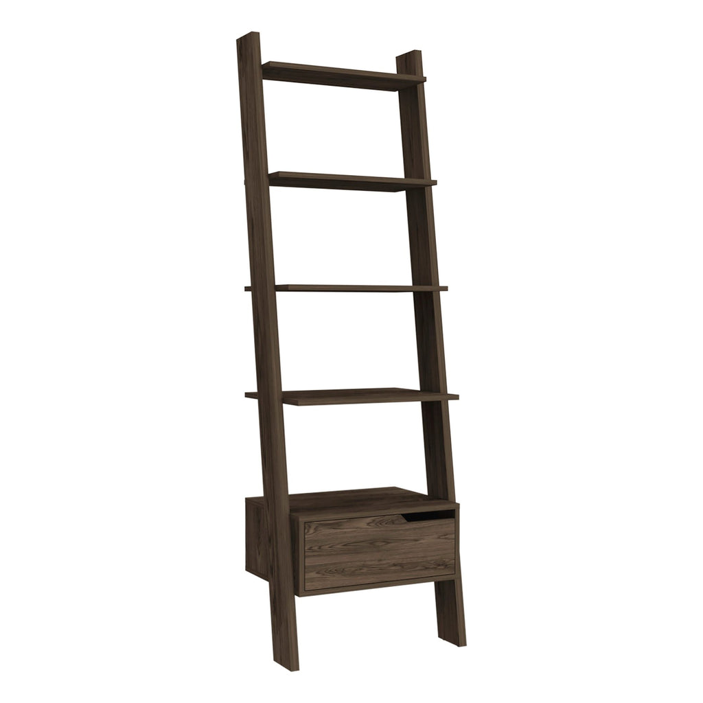 Kobe Ladder Bookcase with Five Open Shelves and Drawer