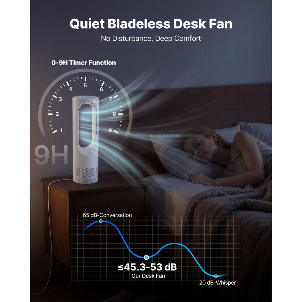Quiet Bladeless Desk Fan with 60° Oscillation and Touch Control