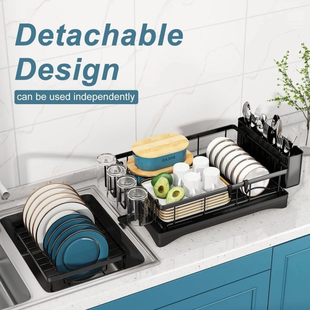 Detachable 2-Tier Dish Drying Rack with Drainboard – Rustproof Kitchen Countertop Organizer