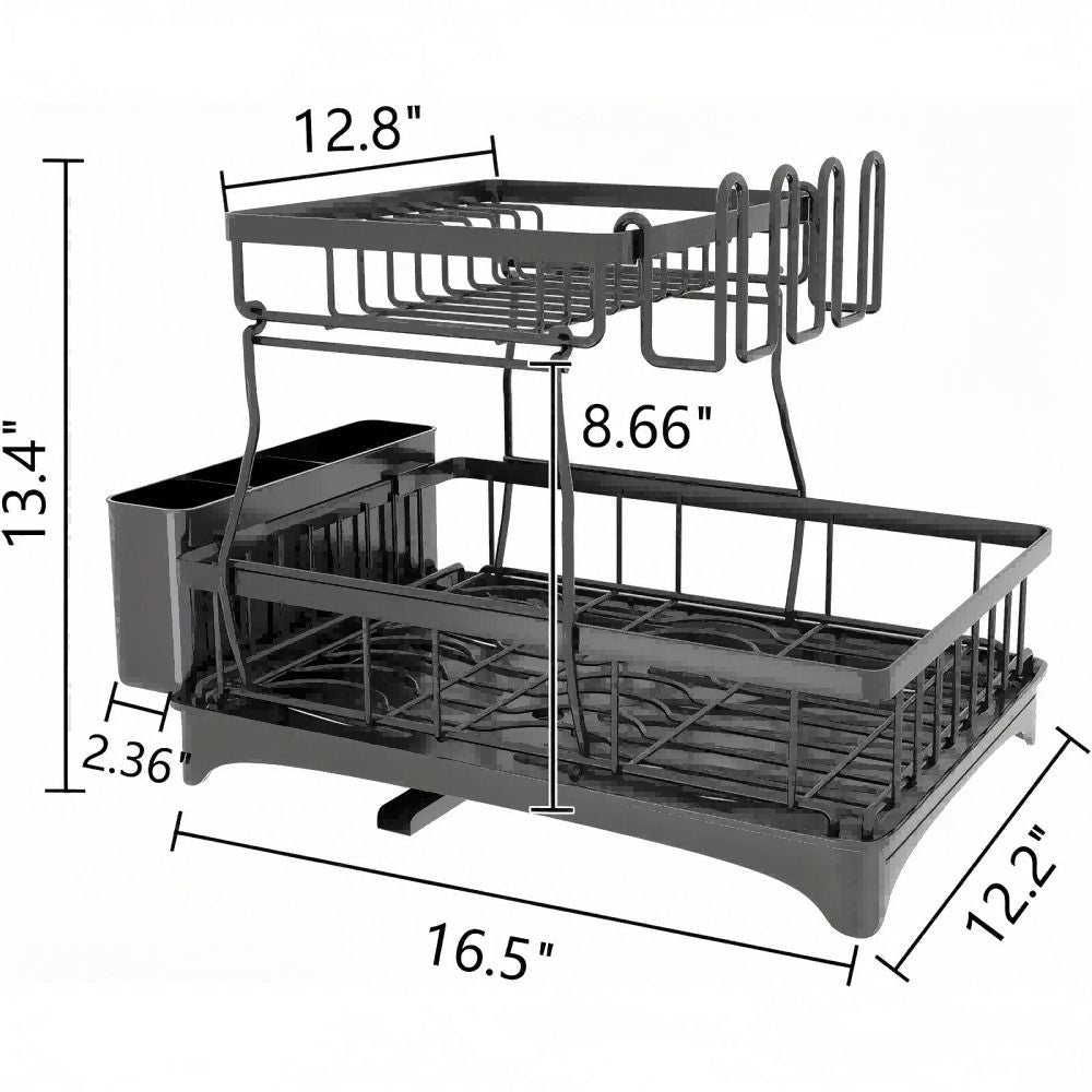 Detachable 2-Tier Dish Drying Rack with Drainboard – Rustproof Kitchen Countertop Organizer