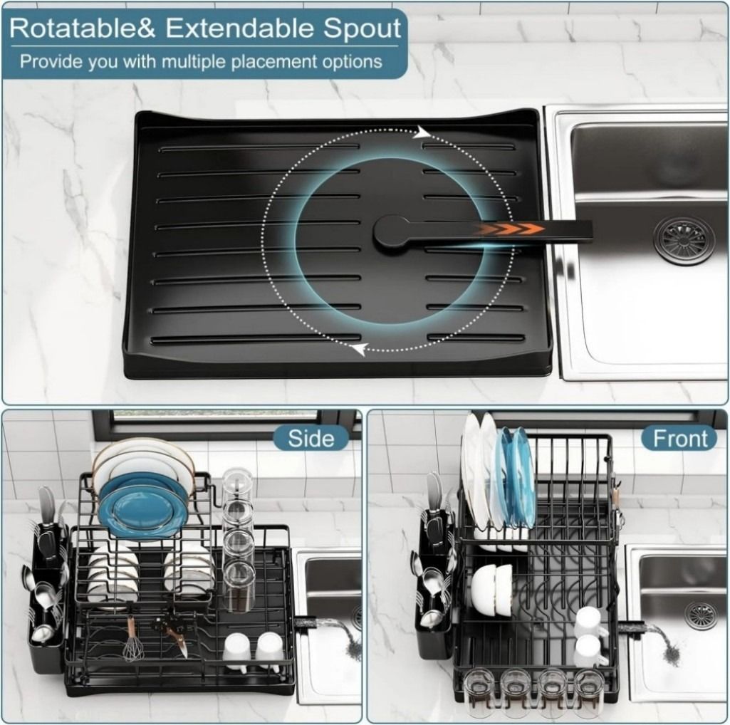 Detachable 2-Tier Dish Drying Rack with Drainboard – Rustproof Kitchen Countertop Organizer