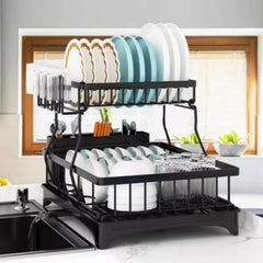 Detachable 2-Tier Dish Drying Rack with Drainboard – Rustproof Kitchen Countertop Organizer
