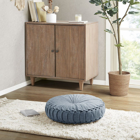 Textured Poly Chenille Round Floor Pillow Cushion with Tufted Button Center
