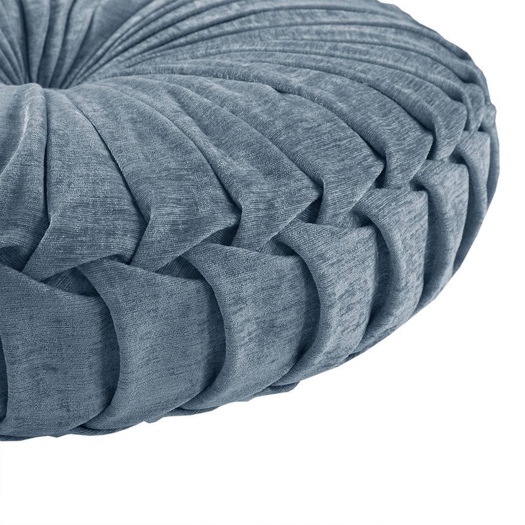 Textured Poly Chenille Round Floor Pillow Cushion with Tufted Button Center