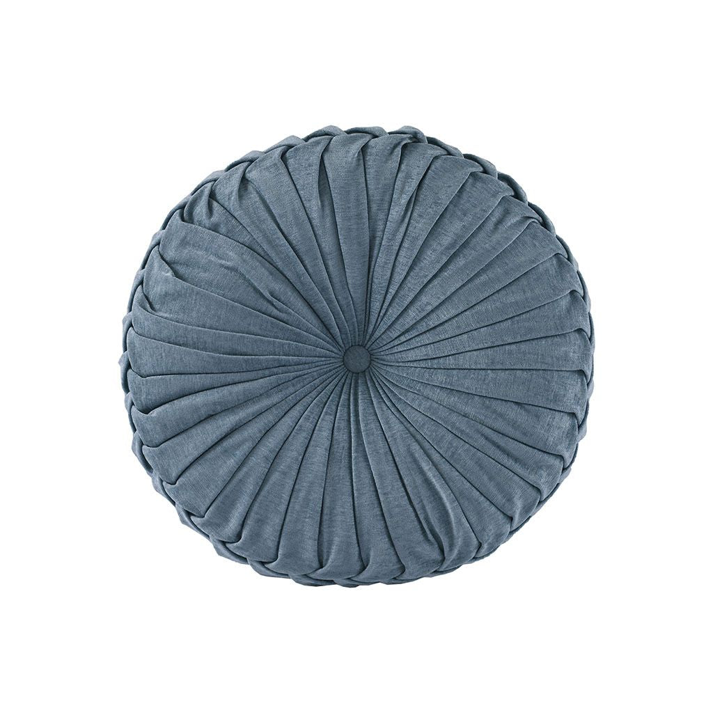 Textured Poly Chenille Round Floor Pillow Cushion with Tufted Button Center