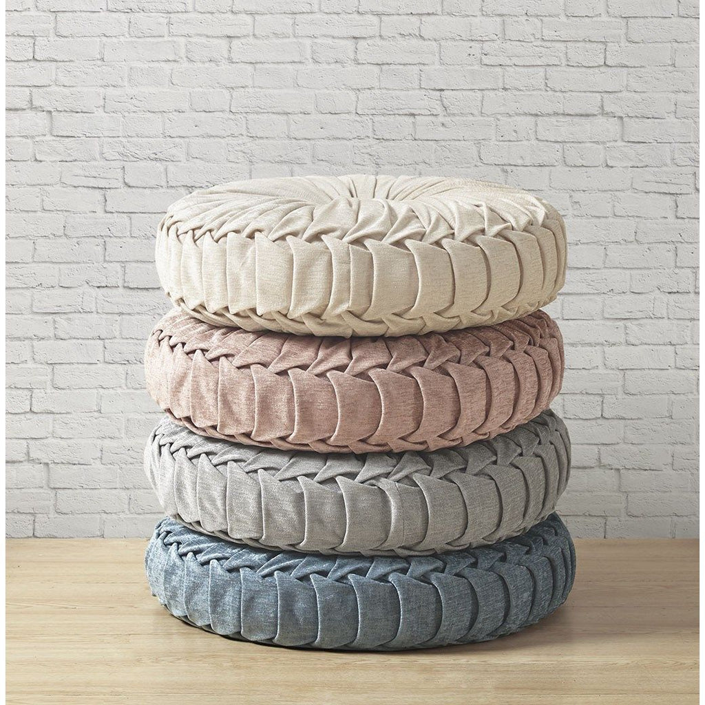 Textured Poly Chenille Round Floor Pillow Cushion with Tufted Button Center
