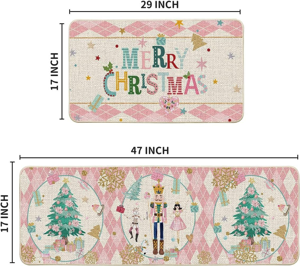 Diamond Plaid Nutcracker Christmas Kitchen Mat Set