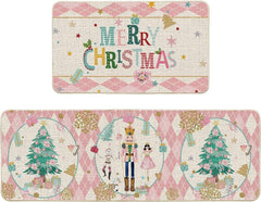 Diamond Plaid Nutcracker Christmas Kitchen Mat Set