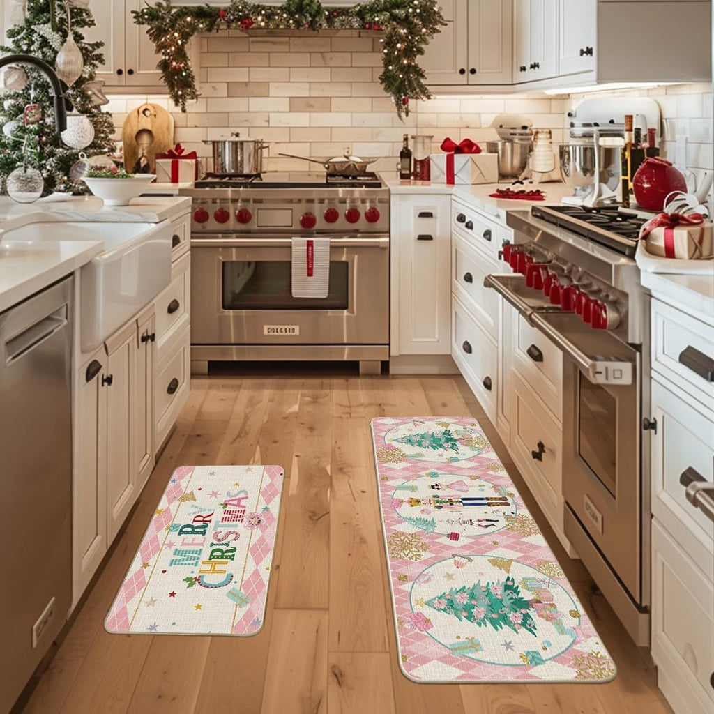 Diamond Plaid Nutcracker Christmas Kitchen Mat Set