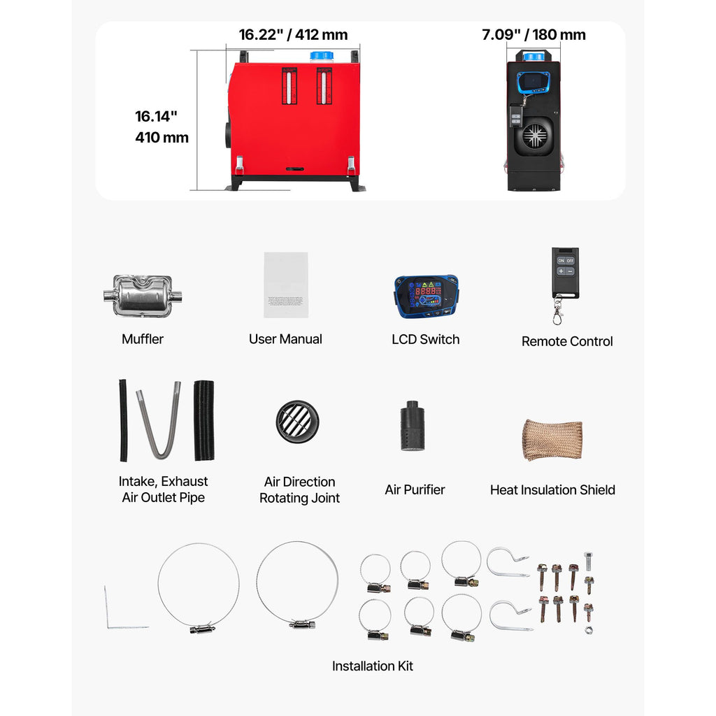 8kW Diesel Parking Heater with Remote Control and LCD Switch for RV, Truck, Van, Boat
