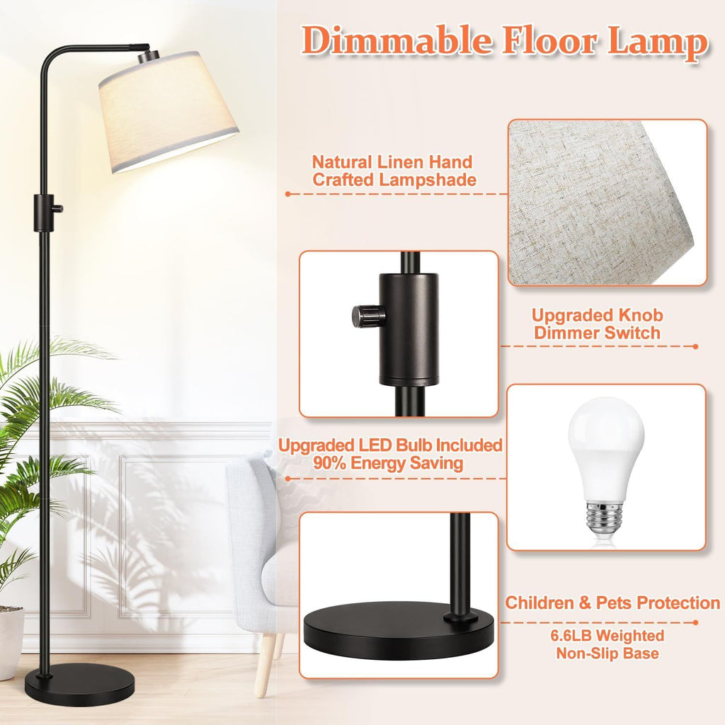 Black Dimmable Floor Lamp with Adjustable Reading Head