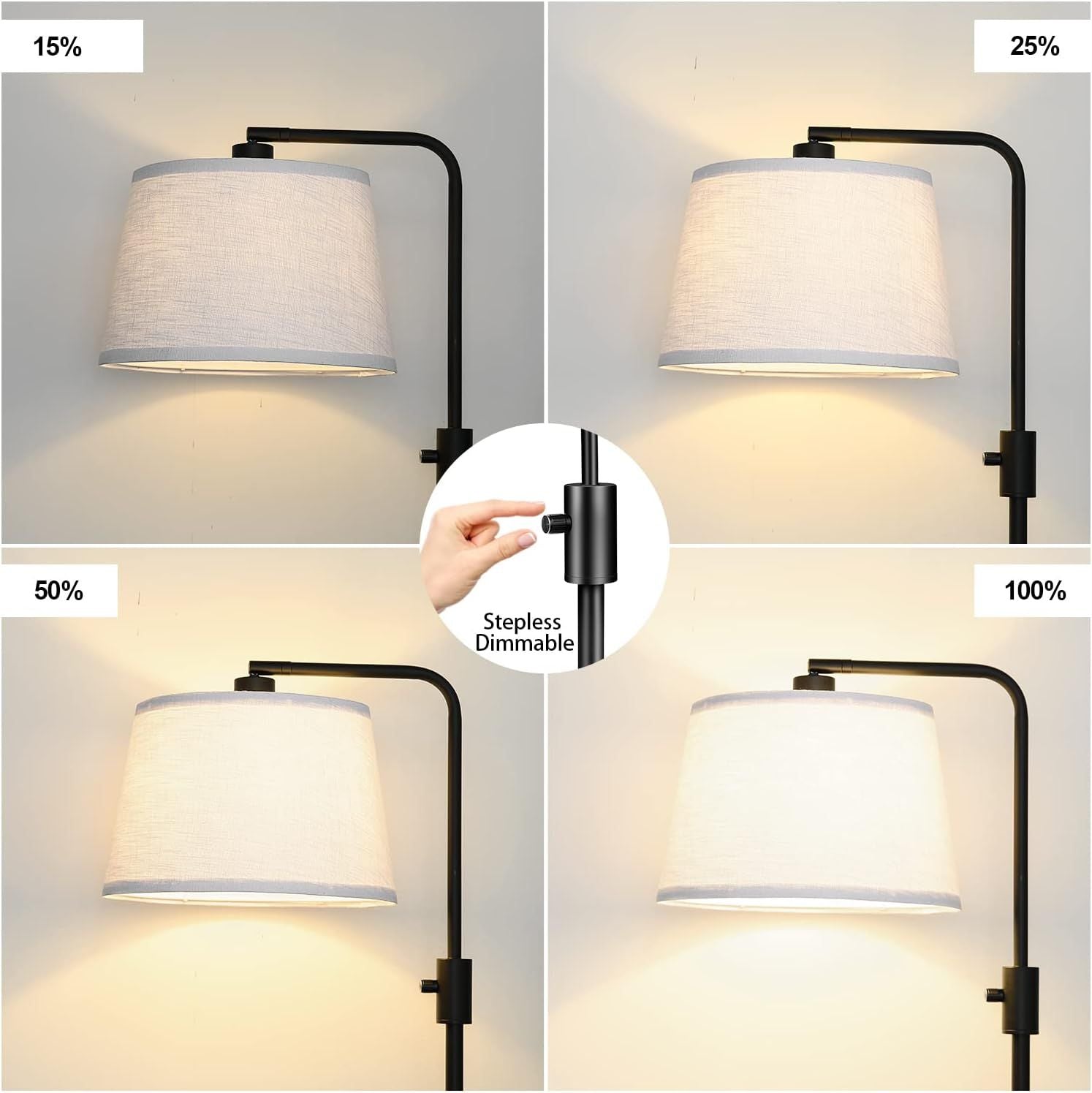 Black Dimmable Floor Lamp with Adjustable Reading Head