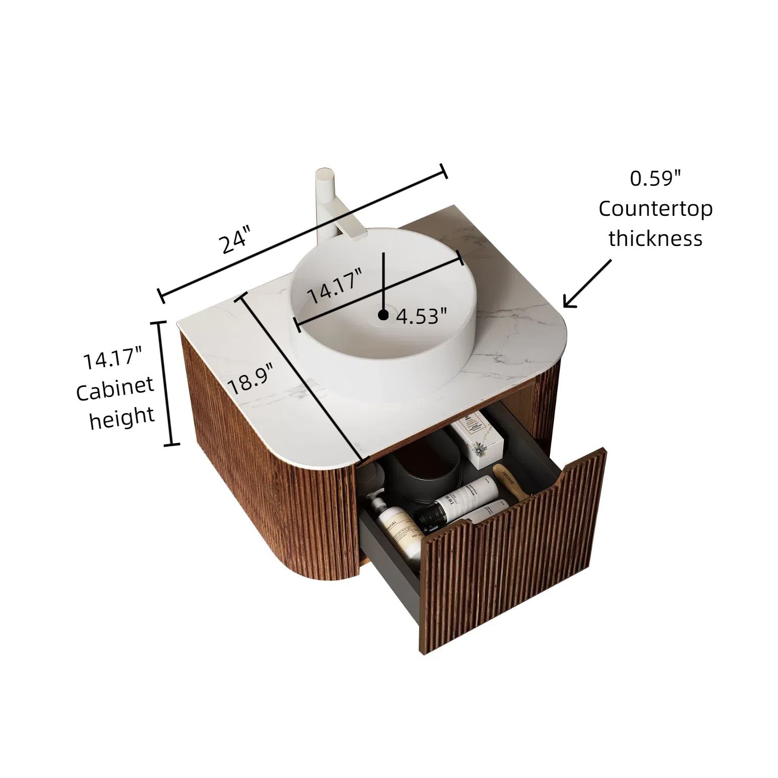 24" Wall-Mounted Bathroom Vanity with Ceramic Basin and Soft-Close Drawer