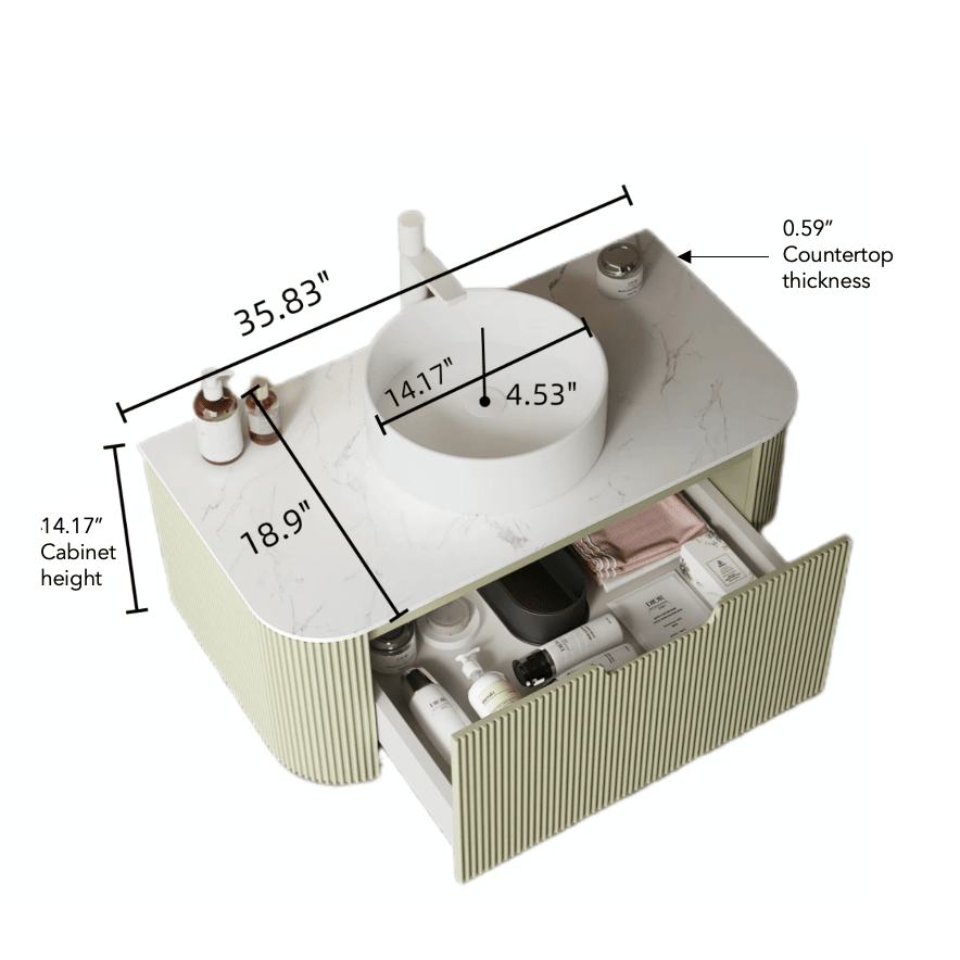 DINA Light Green Floating Vanity with Round Vessel Basin