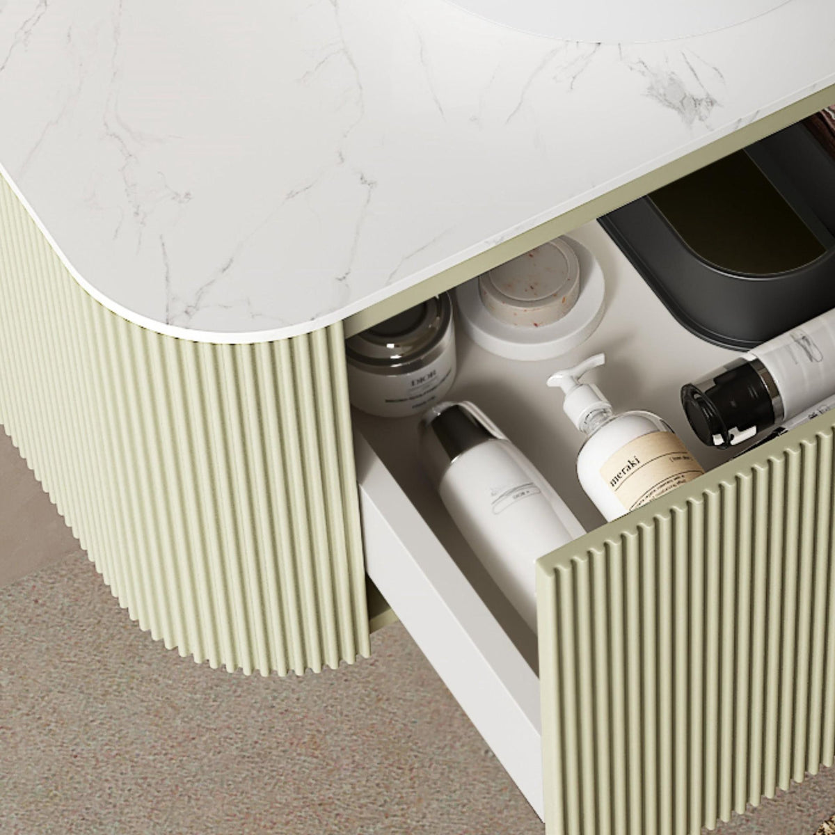 DINA Light Green Floating Vanity with Round Vessel Basin
