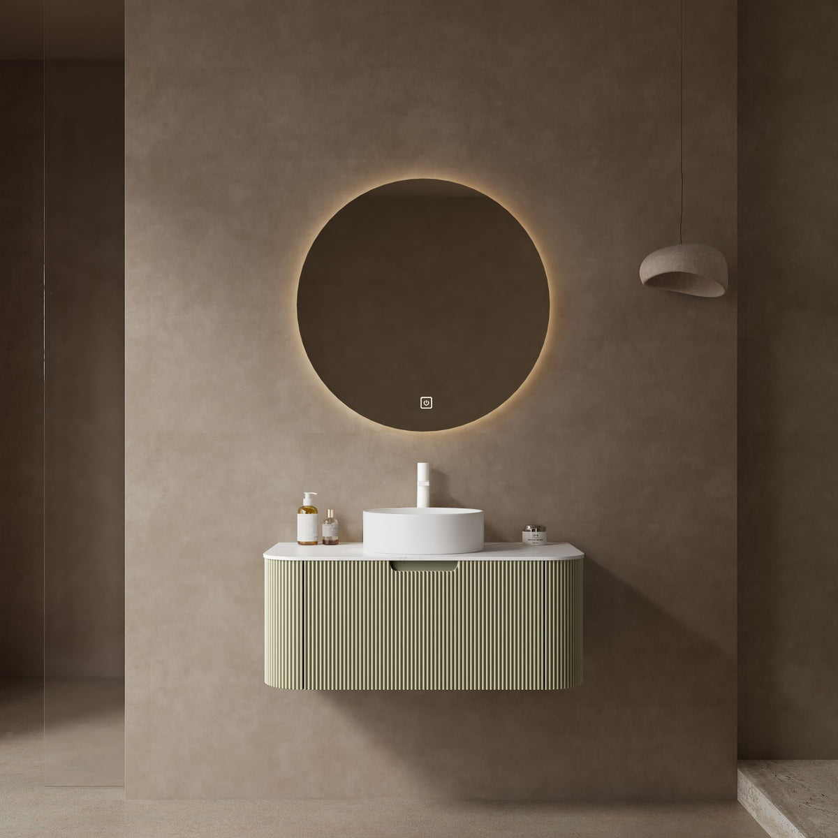 DINA Light Green Floating Vanity with Round Vessel Basin