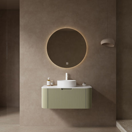 DINA Light Green Floating Vanity with Round Vessel Basin