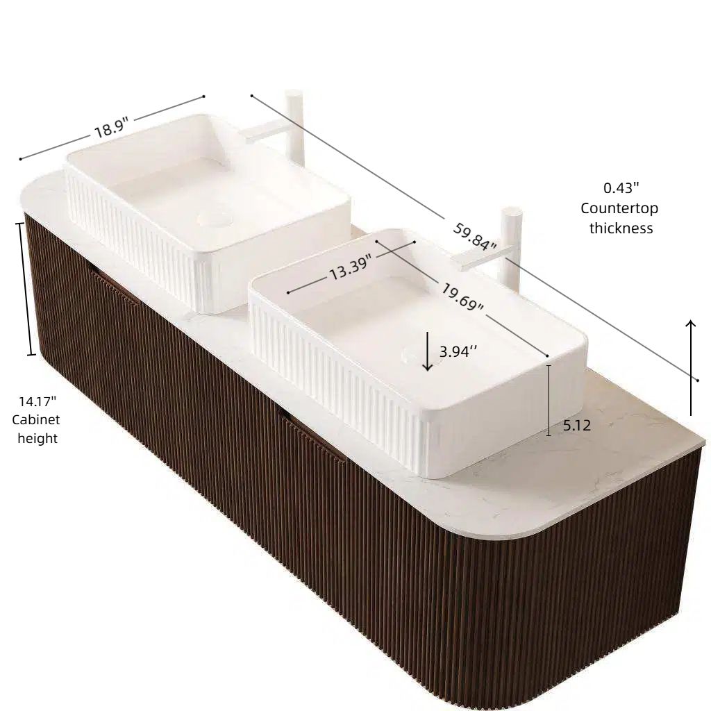 DINA Bathroom Vanity with Floating Curved Edges and Dual Basins