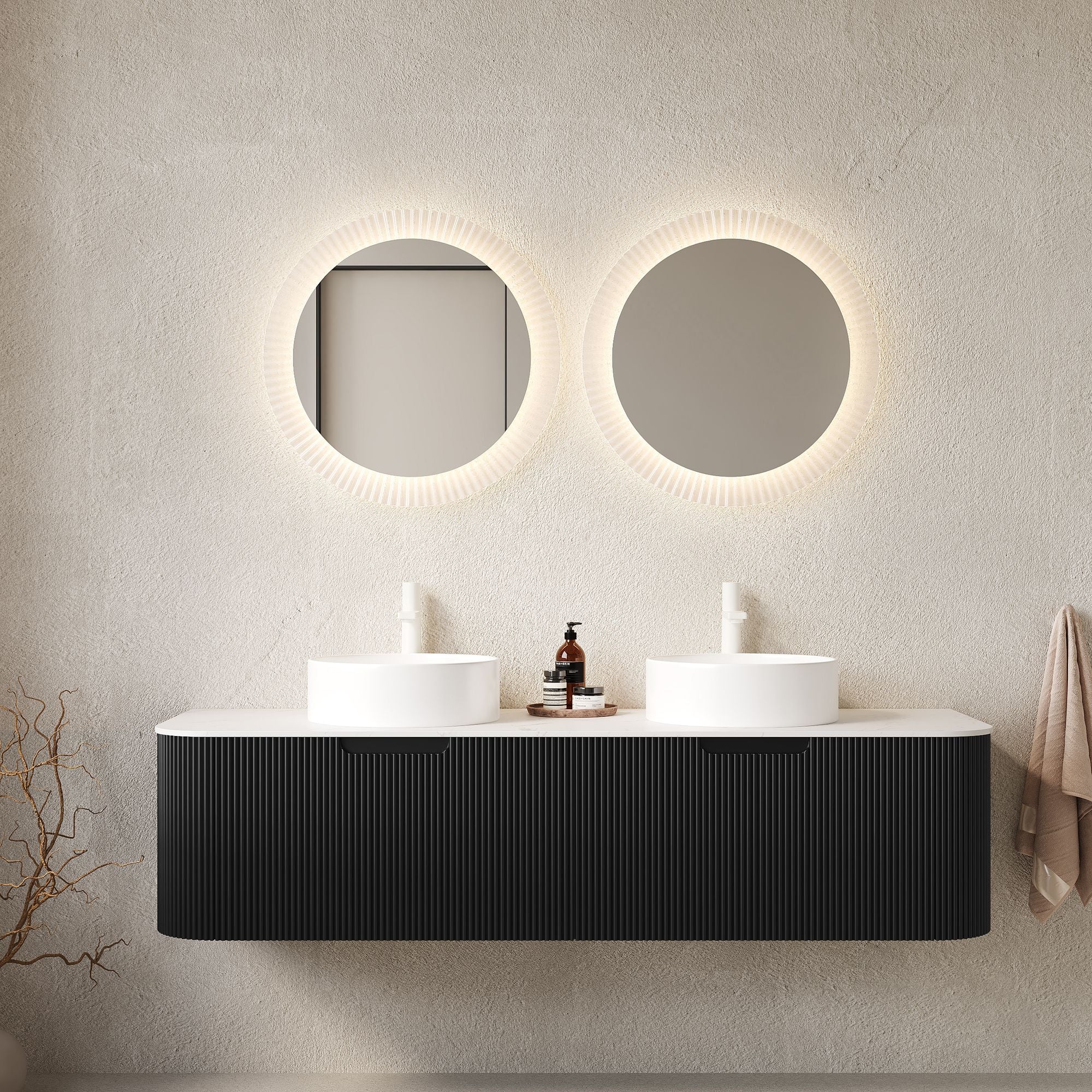 Floating Bathroom Vanity with Dual Sinks and Storage Drawers