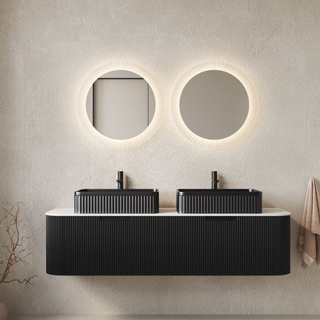 DINA Bathroom Vanity&Sinks, Floating Curved Edges Striped Storage Cabinet with 2