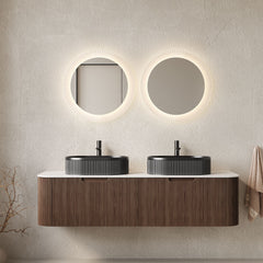 DINA Bathroom Vanity&Sinks, Floating Curved Edges Striped Storage Cabinet with 2