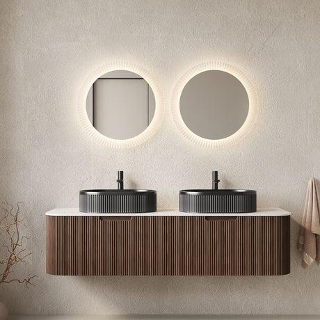 DINA Floating Double Vanity with Two Black Oval Vessel Basins