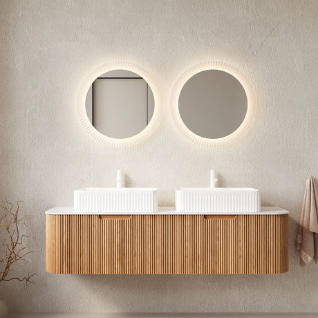 Floating Double Sink Bathroom Vanity with Striped Storage