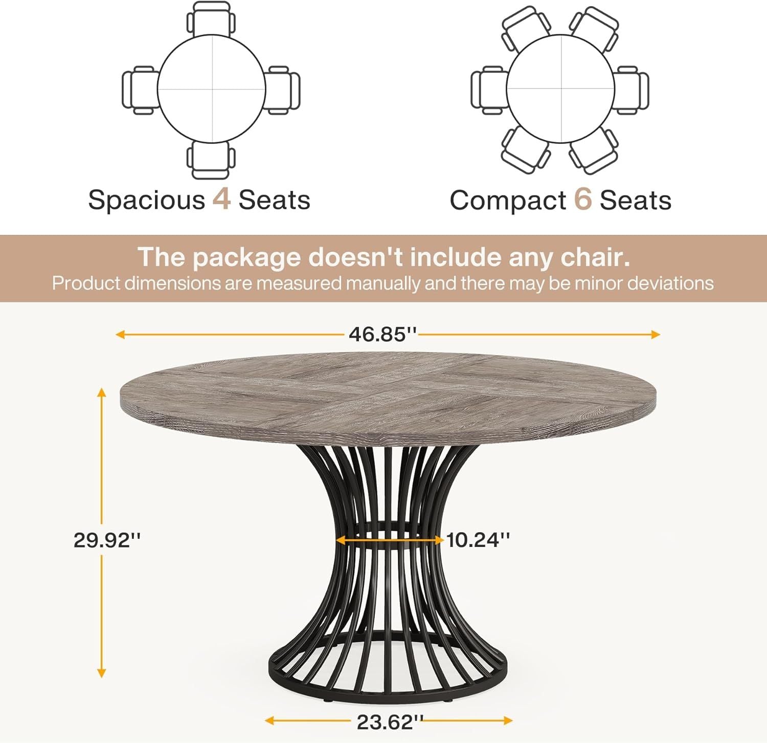 Industrial & Timeless Round Dining Table – Seats 4-6