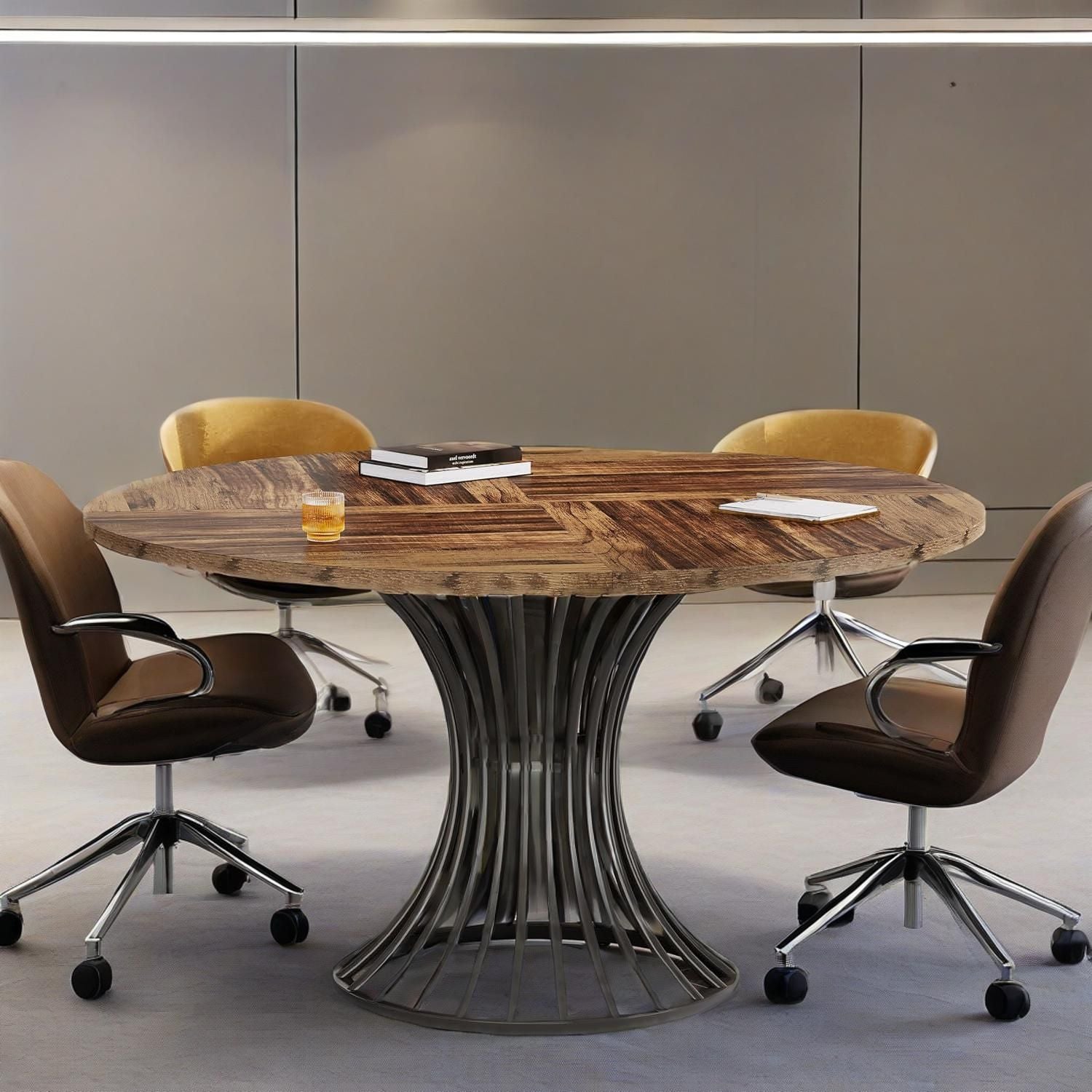Industrial & Timeless Round Dining Table Ideal for Small Areas