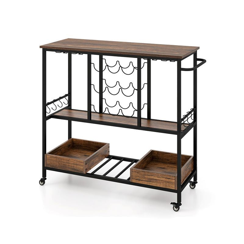 Rolling Bar Cart with Glass Racks and Bottle Holders