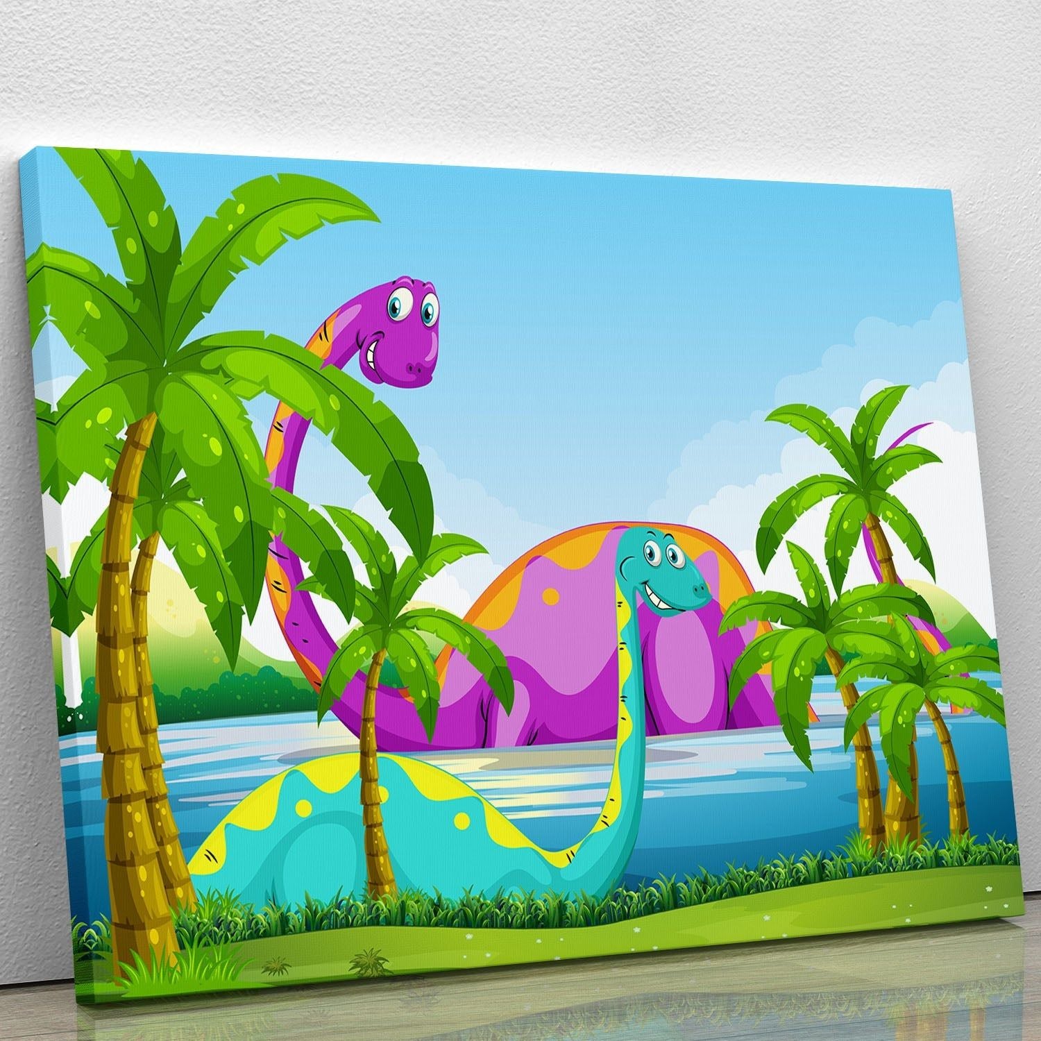 Dinosaur Having Fun in the Lake Wall Art