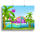Dinosaur Having Fun in the Lake Wall Art - Large (24" x 16") / Standard Framed Canvas Print