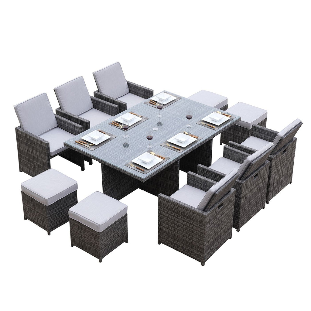 11-Piece Outdoor Wicker Dining Set with Weather-Resistant Rattan and Cushions