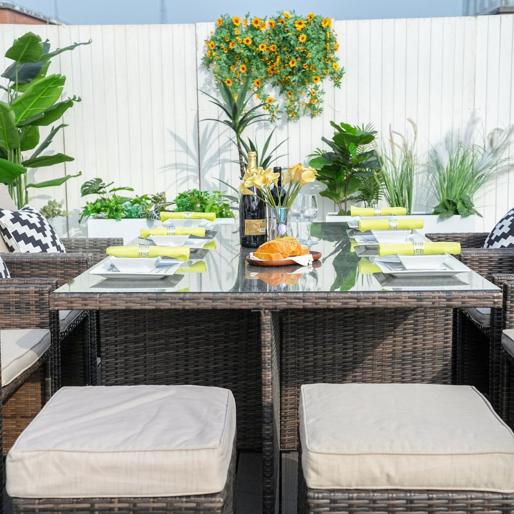 11-Piece Outdoor Wicker Dining Set with Weather-Resistant Rattan and Cushions
