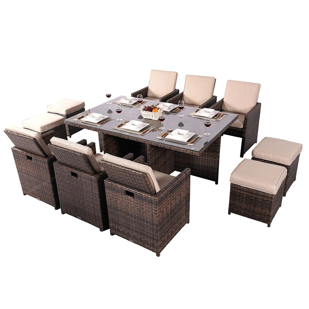 11-Piece Outdoor Wicker Dining Set with Weather-Resistant Rattan and Cushions