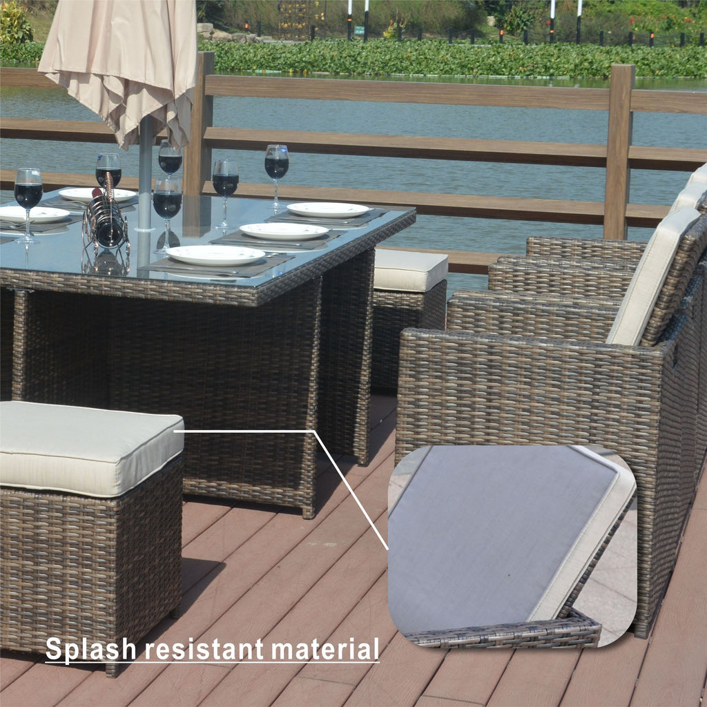 11-Piece Outdoor Wicker Dining Set with Weather-Resistant Rattan and Cushions