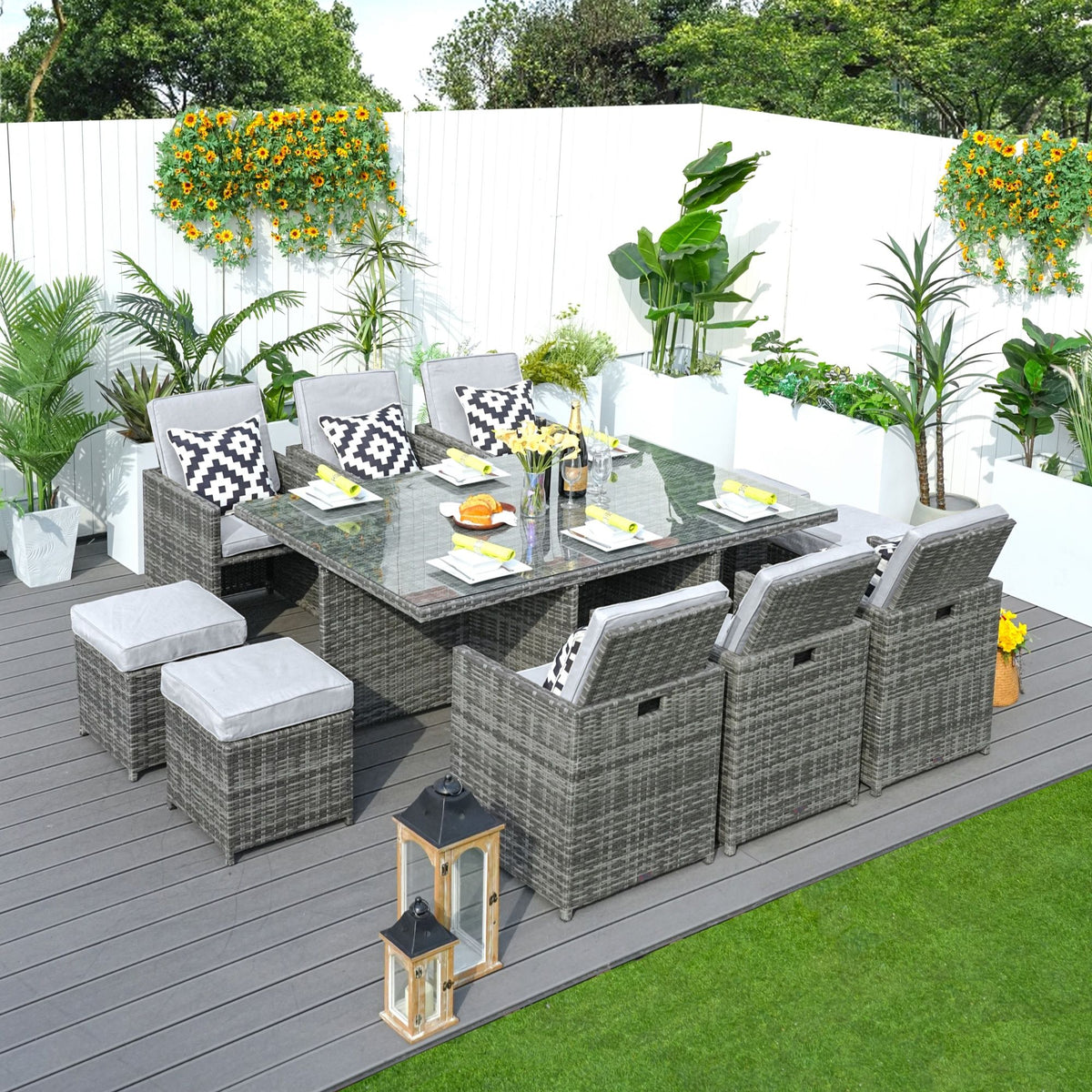 11-Piece Outdoor Wicker Dining Set with Weather-Resistant Rattan and Cushions
