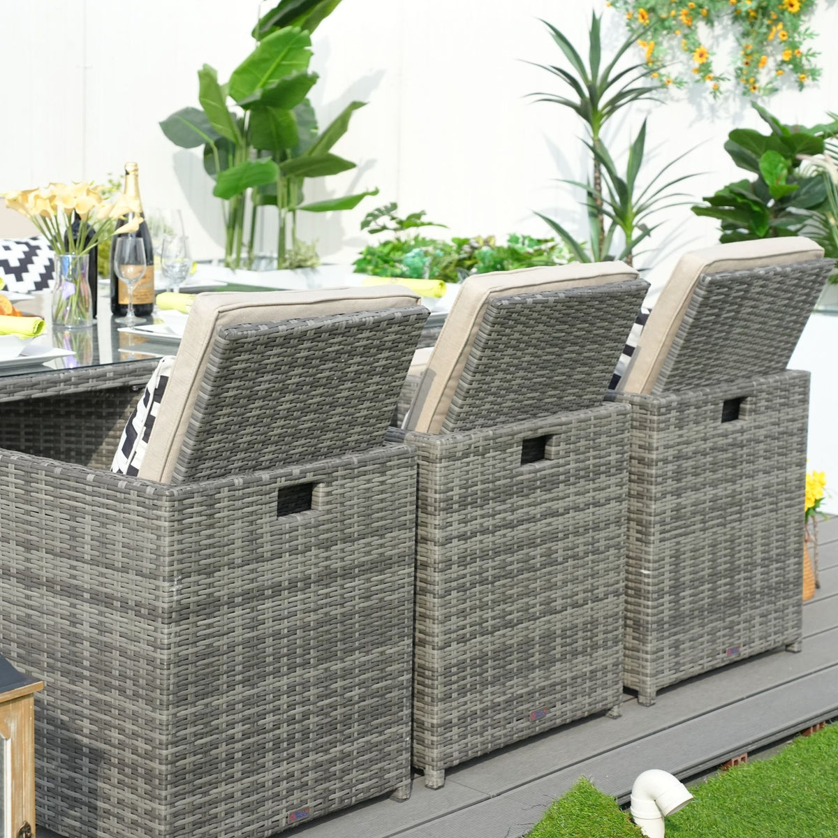 11-Piece Outdoor Wicker Dining Set with Weather-Resistant Rattan and Cushions