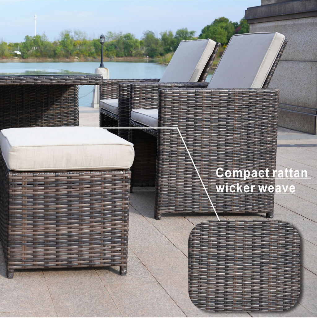 11-Piece Outdoor Wicker Dining Set with Weather-Resistant Rattan and Cushions
