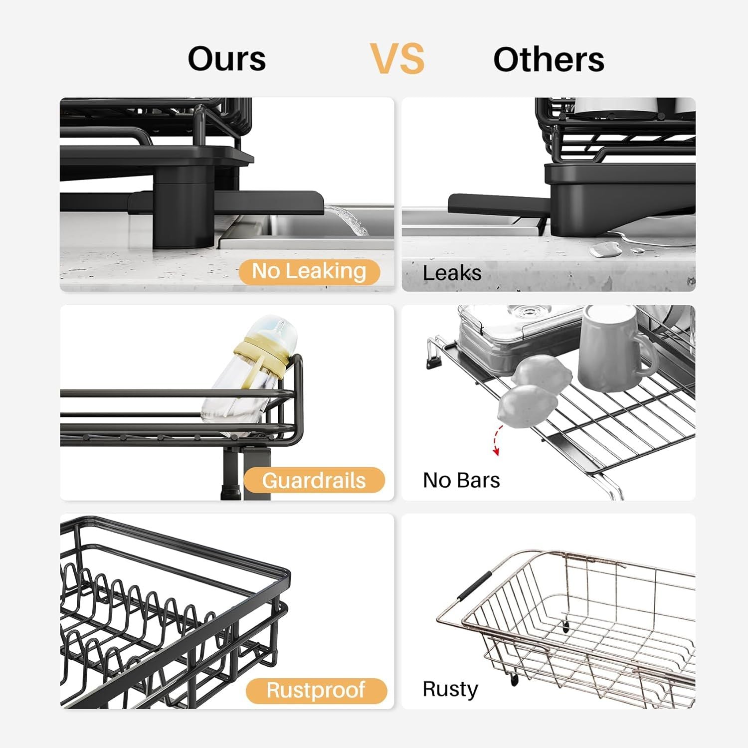Extendable Dish Drying Rack – Stainless Steel Dish Drainer with Utensil Holder for Kitchen Counter
