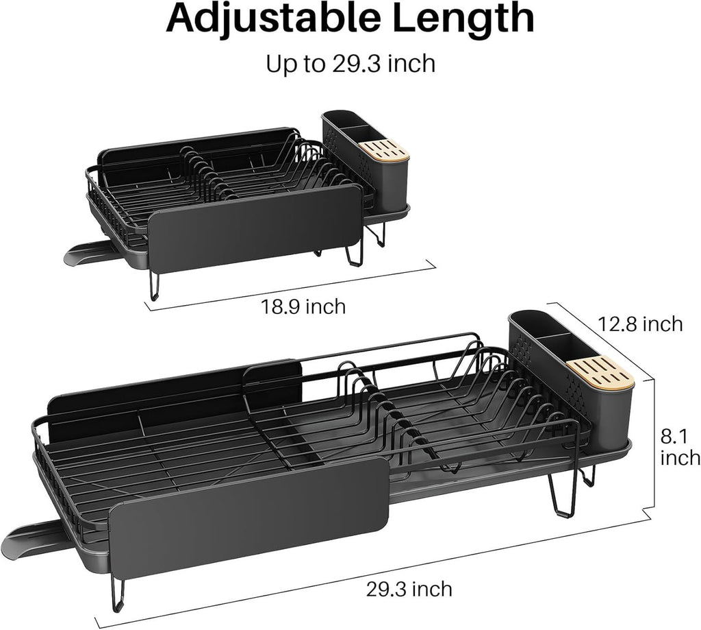 Expandable Dish Drying Rack with Cutlery Holder – Streamline Your Kitchen Counter