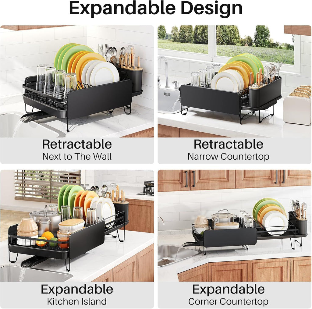 Expandable Dish Drying Rack with Cutlery Holder – Streamline Your Kitchen Counter