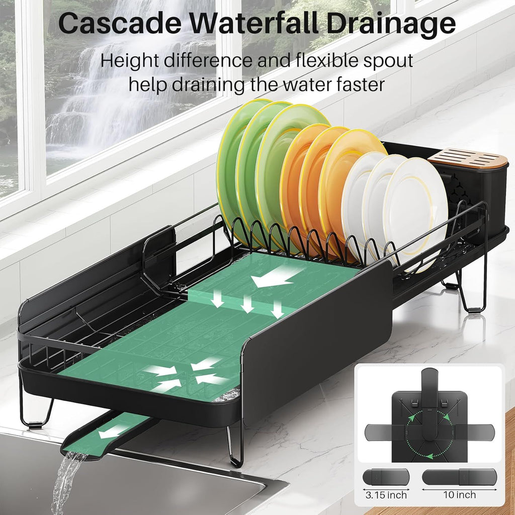 Expandable Dish Drying Rack with Cutlery Holder – Streamline Your Kitchen Counter