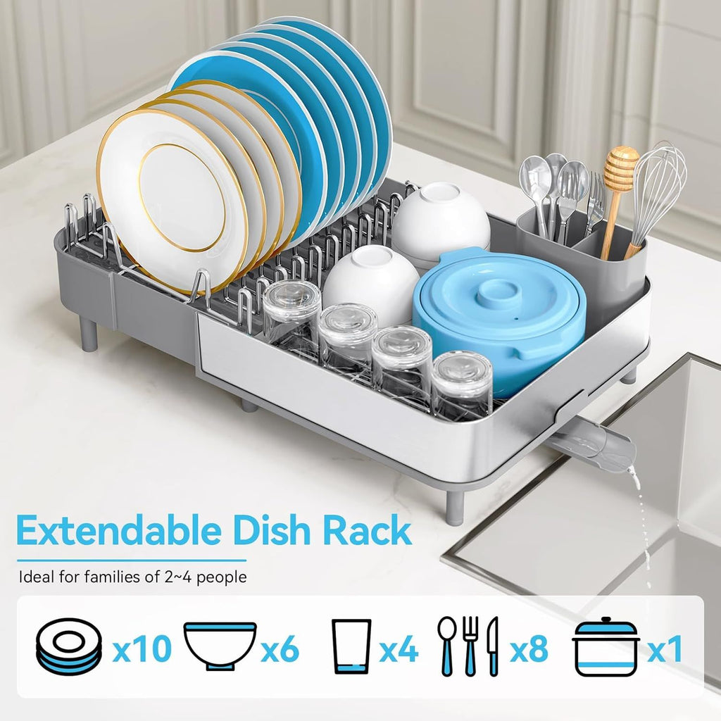 Space-Saving Dish Drying Rack with Removable Utensil Holder and Drain Board