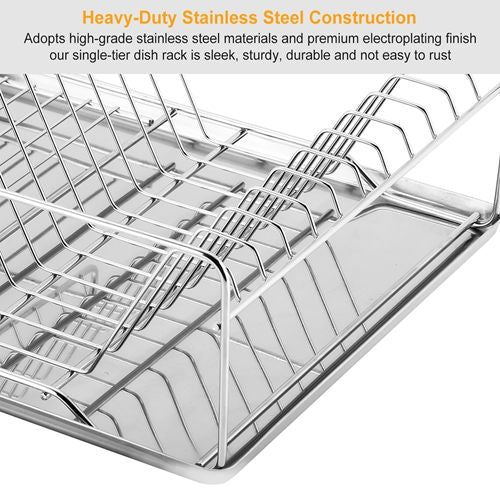 Stainless Steel Dish Drying Rack with Drainboard and Cutlery Holder