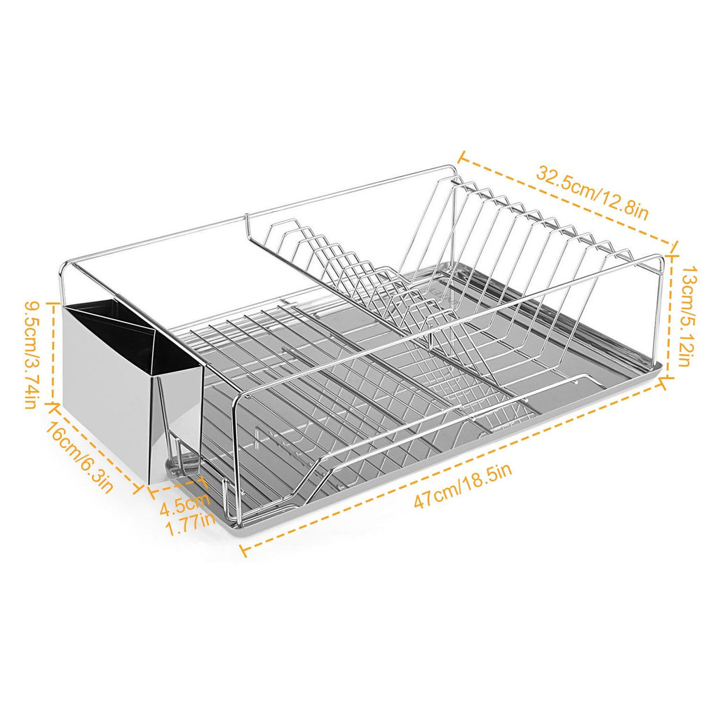 Single-Tier Dish Drying Rack with Divided Cutlery Holder