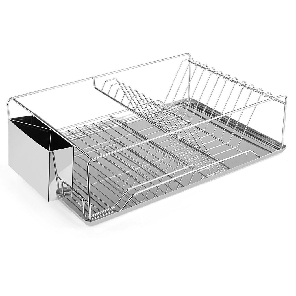 Single-Tier Dish Drying Rack with Divided Cutlery Holder