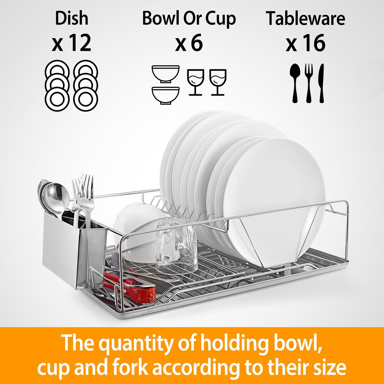 Single-Tier Dish Drying Rack with Divided Cutlery Holder
