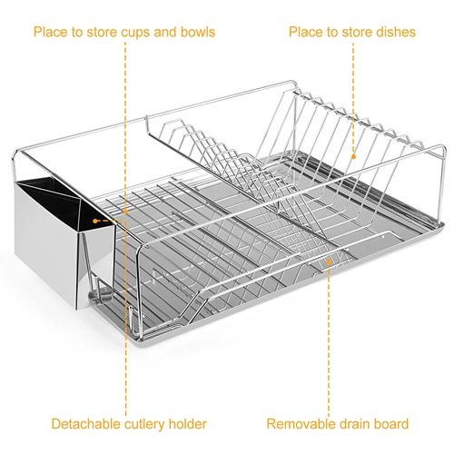 Stainless Steel Dish Drying Rack with Drainboard and Cutlery Holder