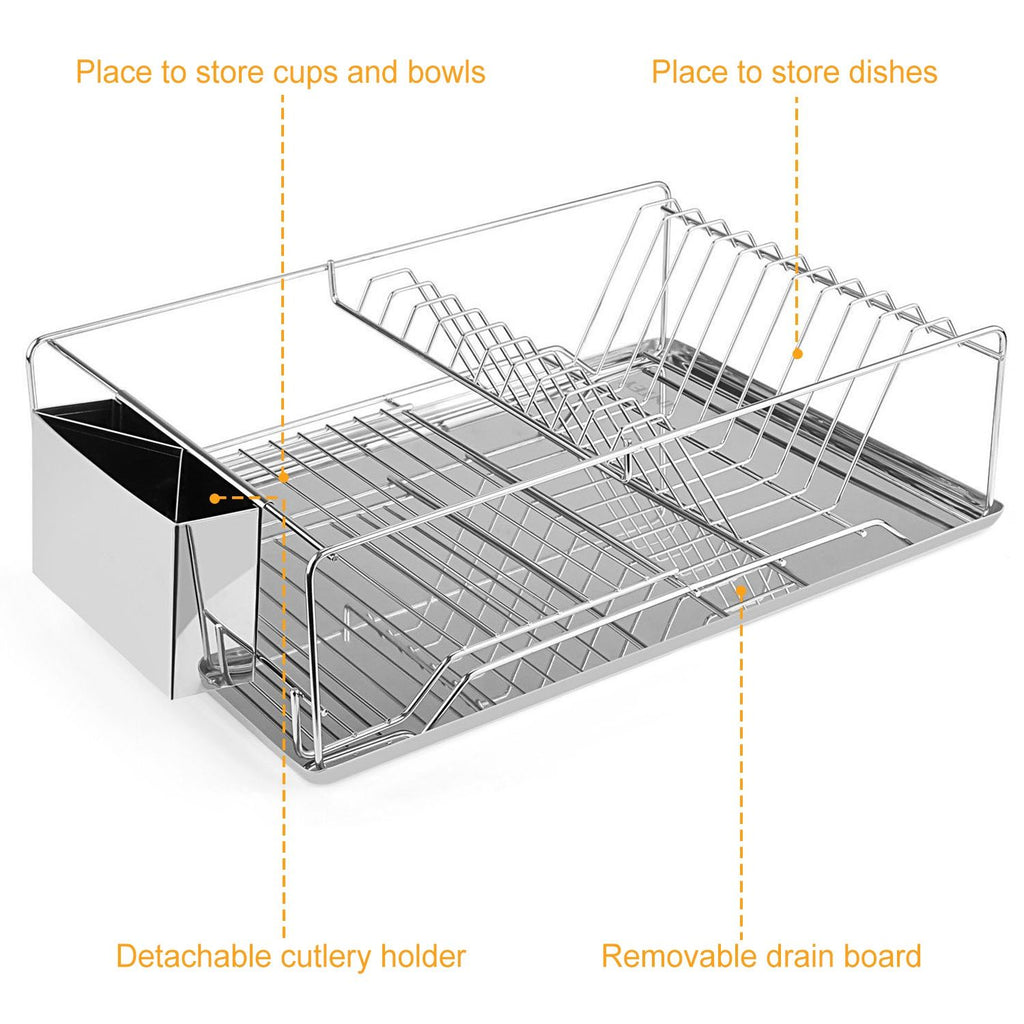 Single-Tier Dish Drying Rack with Divided Cutlery Holder